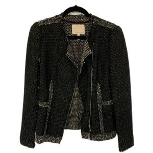 Rebecca Taylor SZ 4 Black/Gray Exposed Seams Zippered Front Blazer